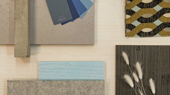 Compoziția materială a panoului de lemn Nordic Blue transmite o atmosferă primitoare nordică.